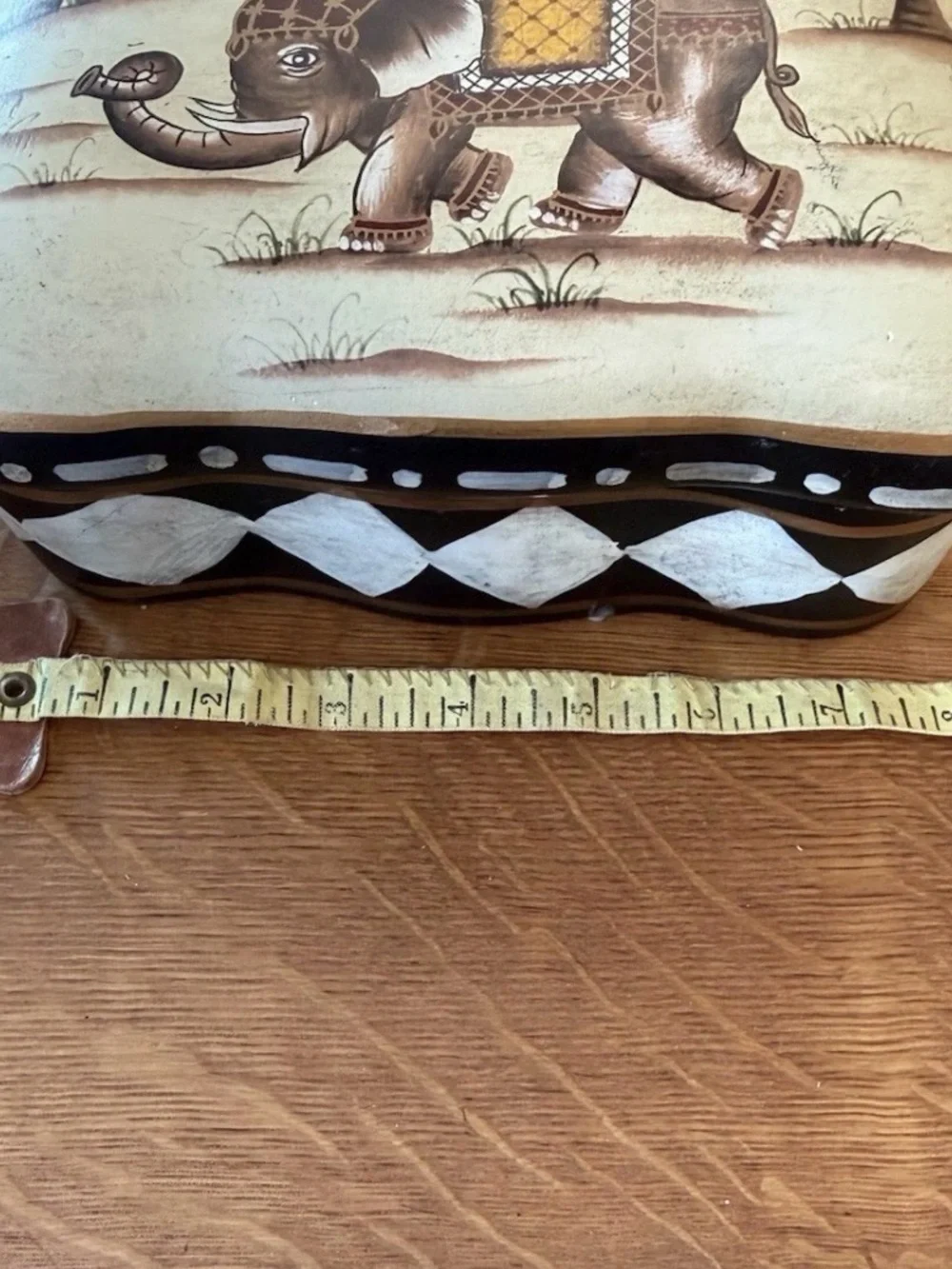 VTG Ceramic Monkey Elephant Trinket Box Desert 8”x6”x4” Exotic Hand Painted